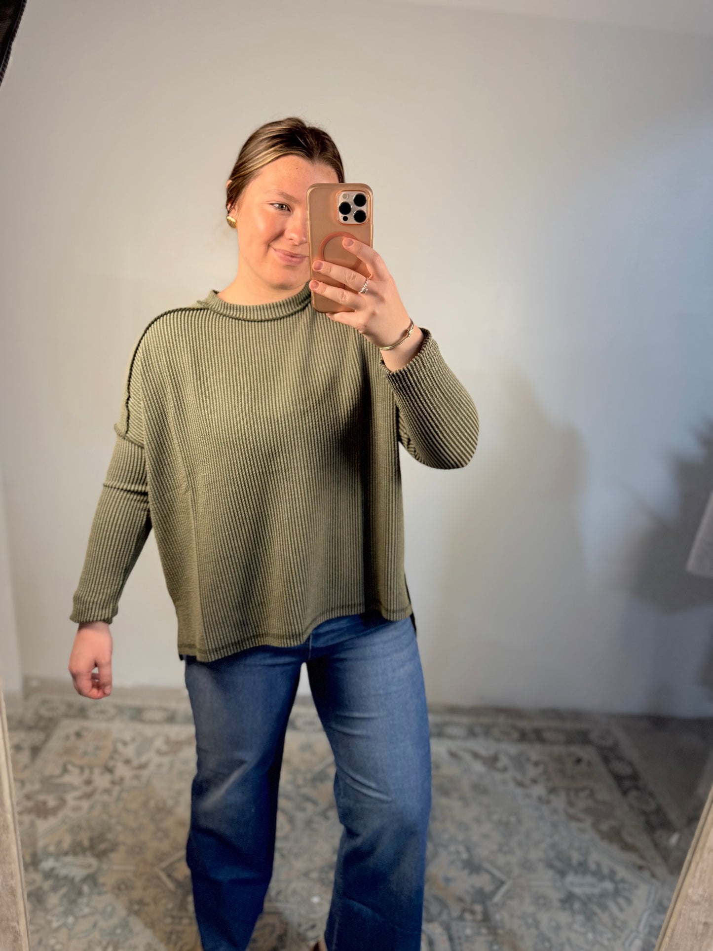 Dark Green Ribbed Top