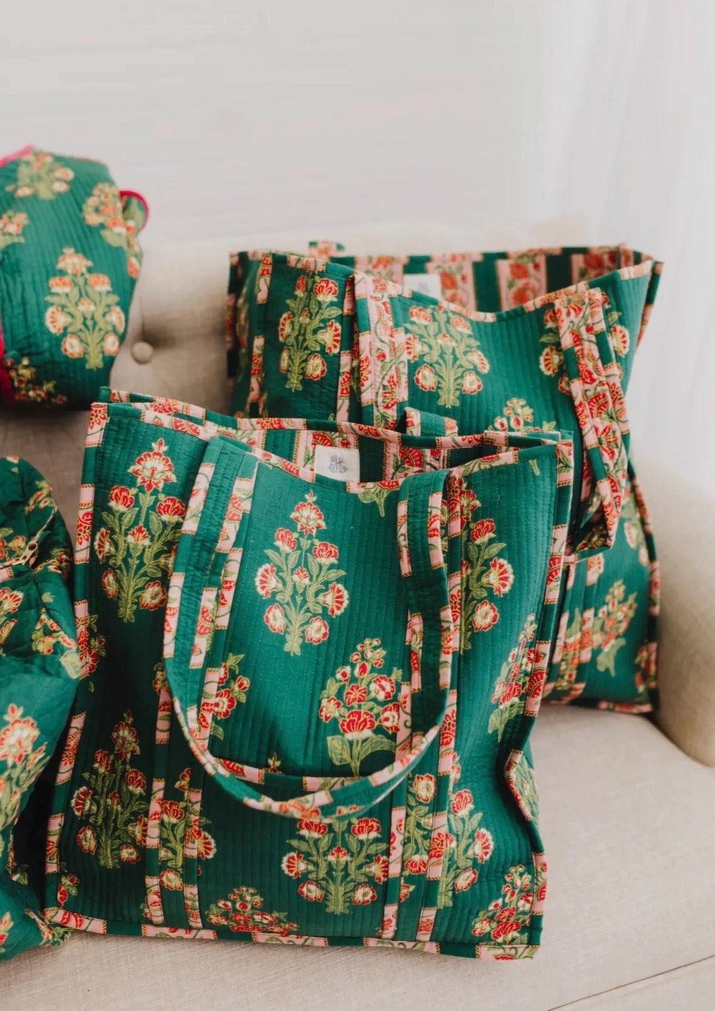 Block Print Quilted Tote Bag Regular Size | Elodie Luxe