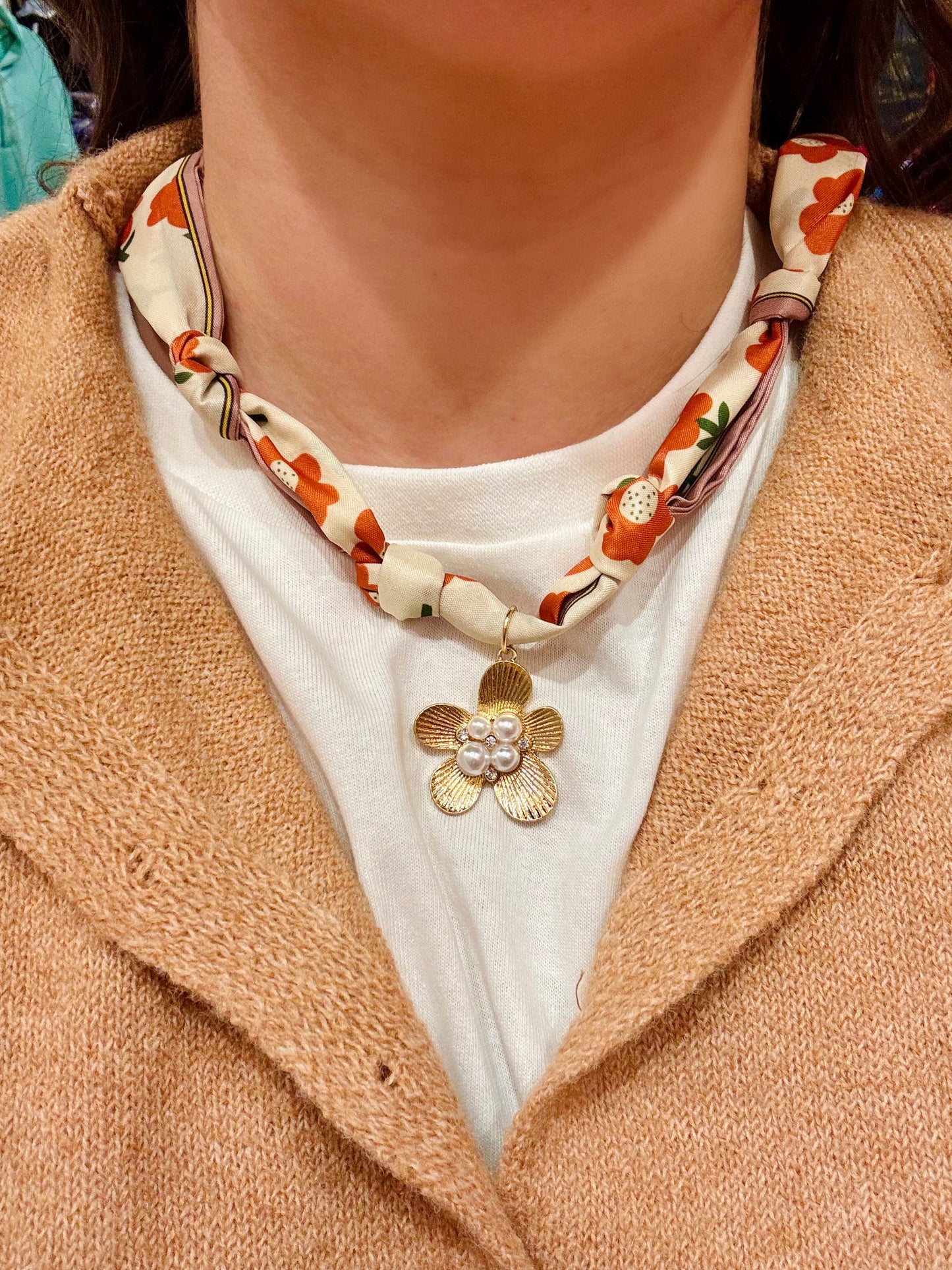 Fall Flower Scarf Necklace