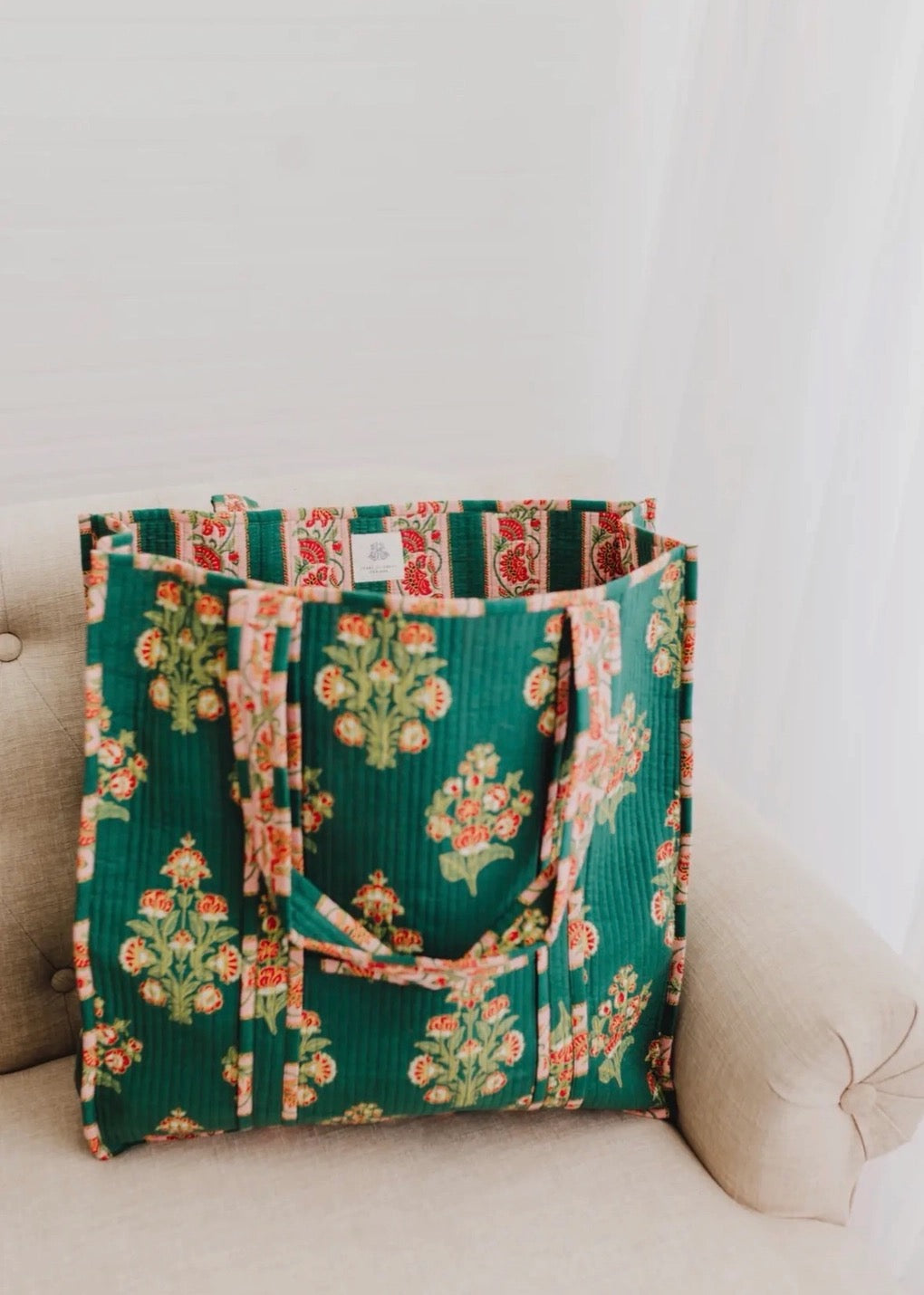 Block Print Quilted Tote Bag Regular Size | Elodie Luxe