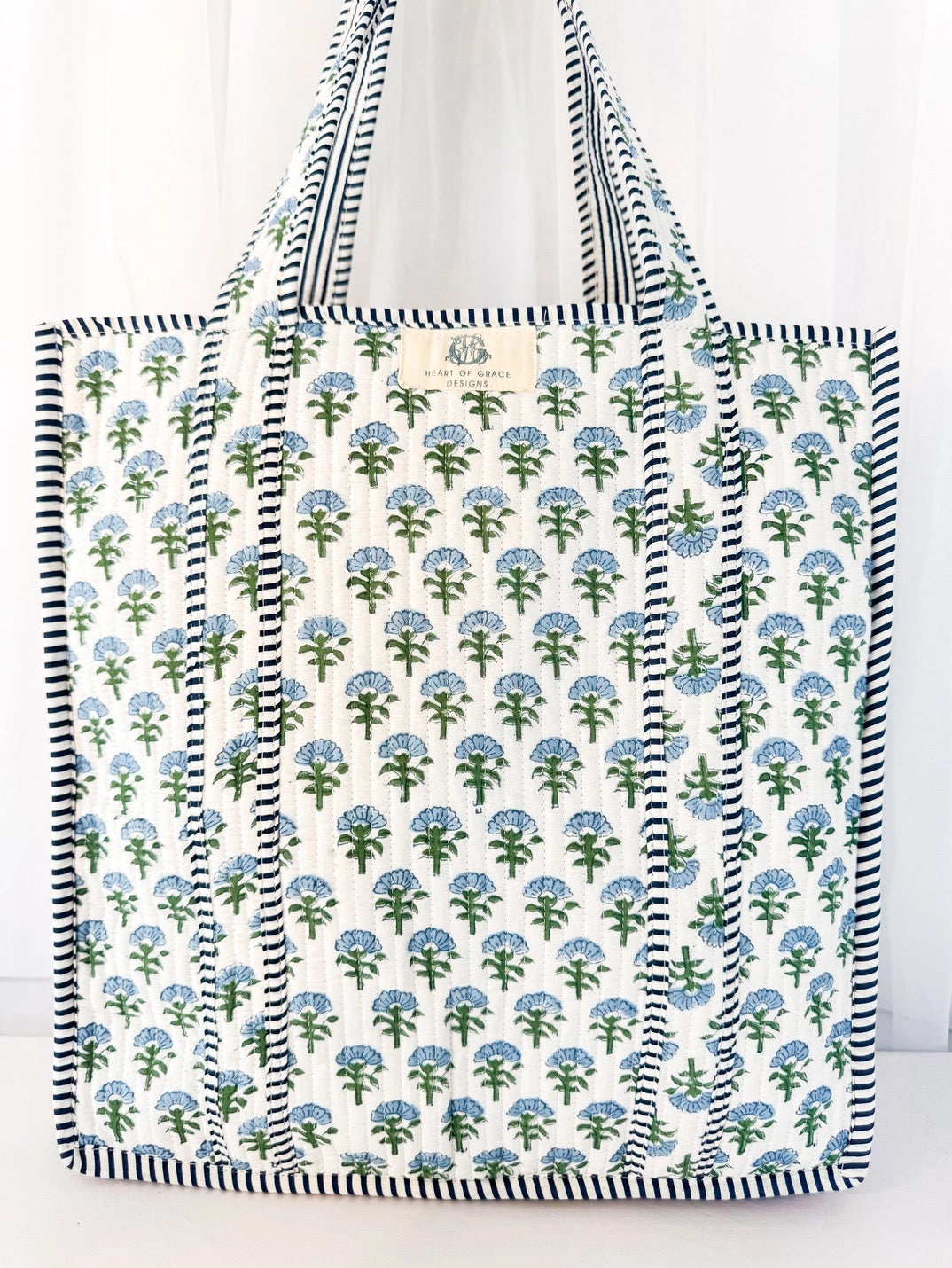 Block Print Regular Quilted Tote Bag | Carolina