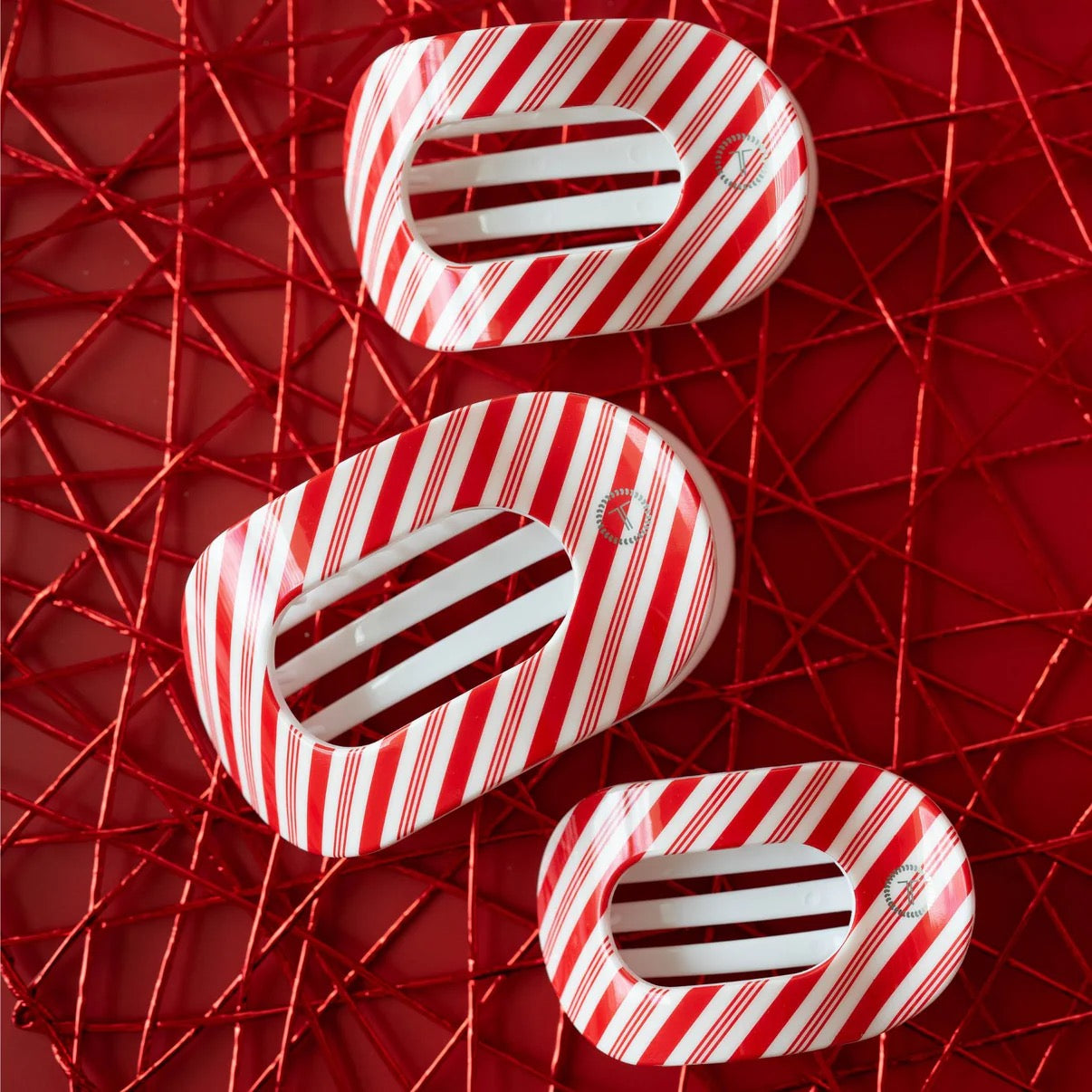 Candy Cane Crush Large Flat Round Hair Clip